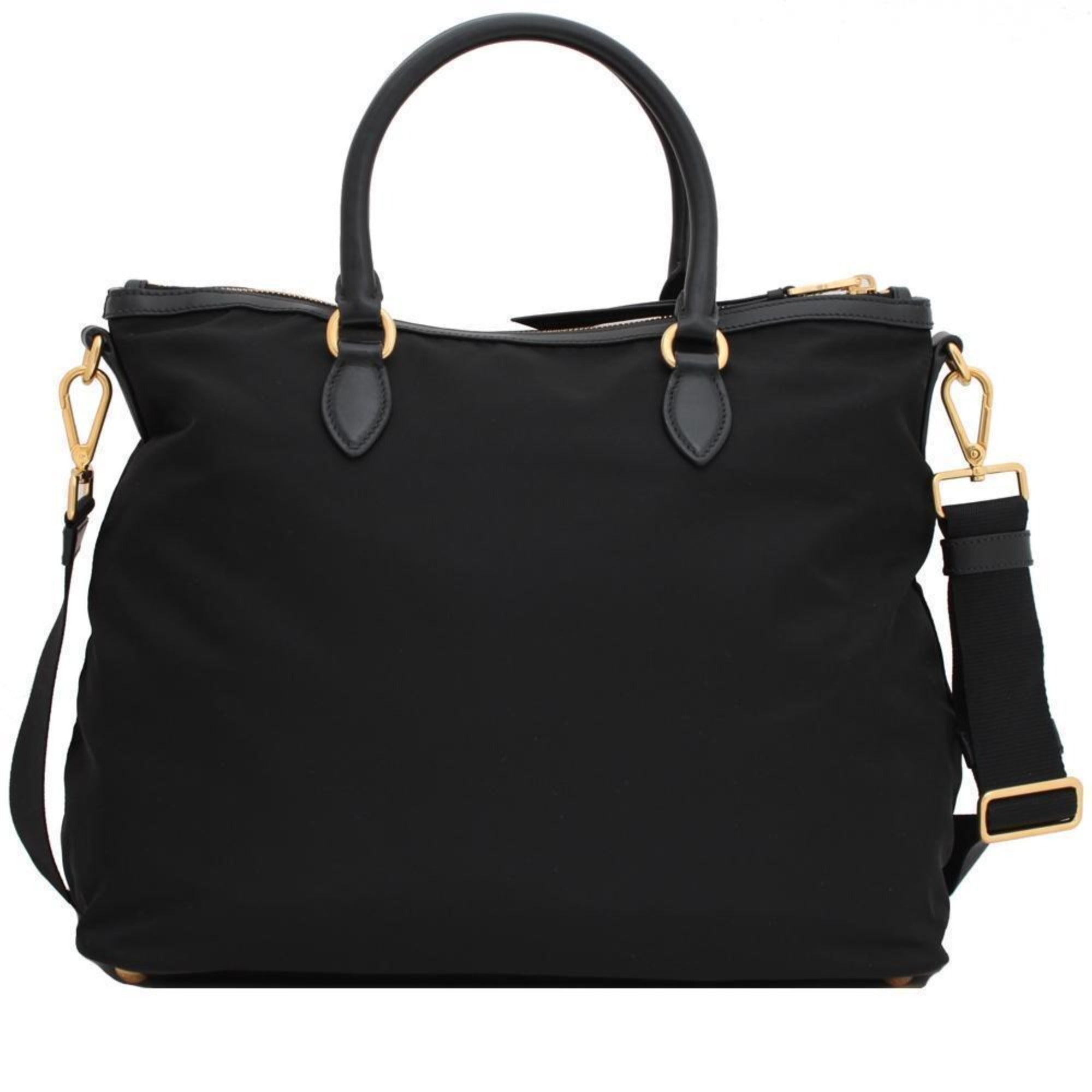 Prada Black Tessuto Nylon Calf Leather Trim Satchel Tote Bag available at Queen Bee of Beverly Hills