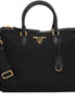 Prada Black Tessuto Nylon Calf Leather Trim Satchel Tote Bag available at Queen Bee of Beverly Hills