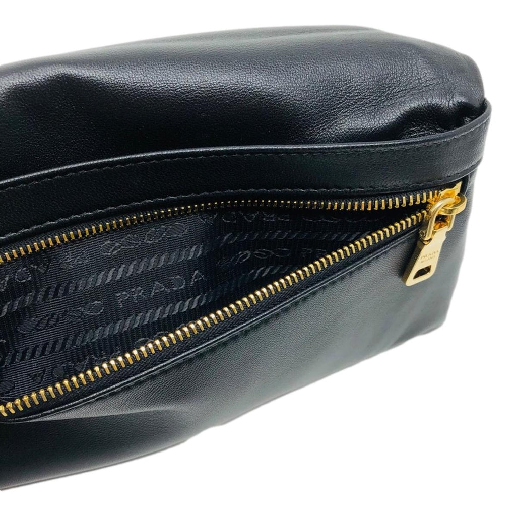 Prada Black Tessuto Nylon Calfskin Leather Wallet Clutch Bag 1MS001 at_Queen_Bee_of_Beverly_Hills