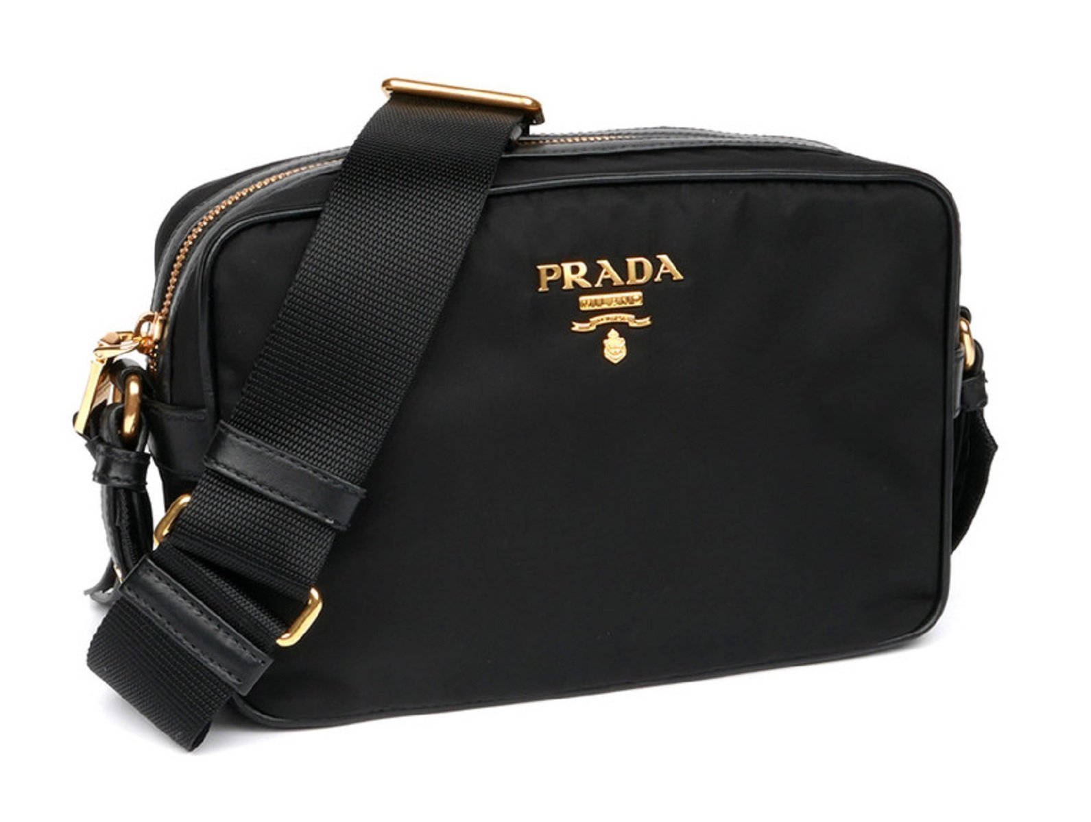 Prada Black Tessuto Nylon Crossbody 1BH089 available at Queen Bee of Beverly Hills