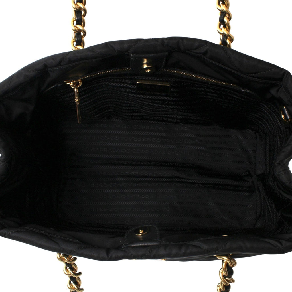 Prada Black Tessuto Nylon Gold Chain Quilted Convertible Tote Bag 1BG740 at_Queen_Bee_of_Beverly_Hills
