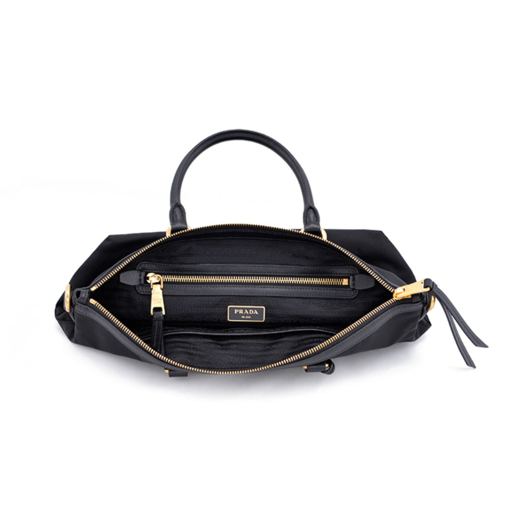 Prada Black Tessuto Nylon Leather Two-Way Satchel Handbag 1BA104 at_Queen_Bee_of_Beverly_Hills