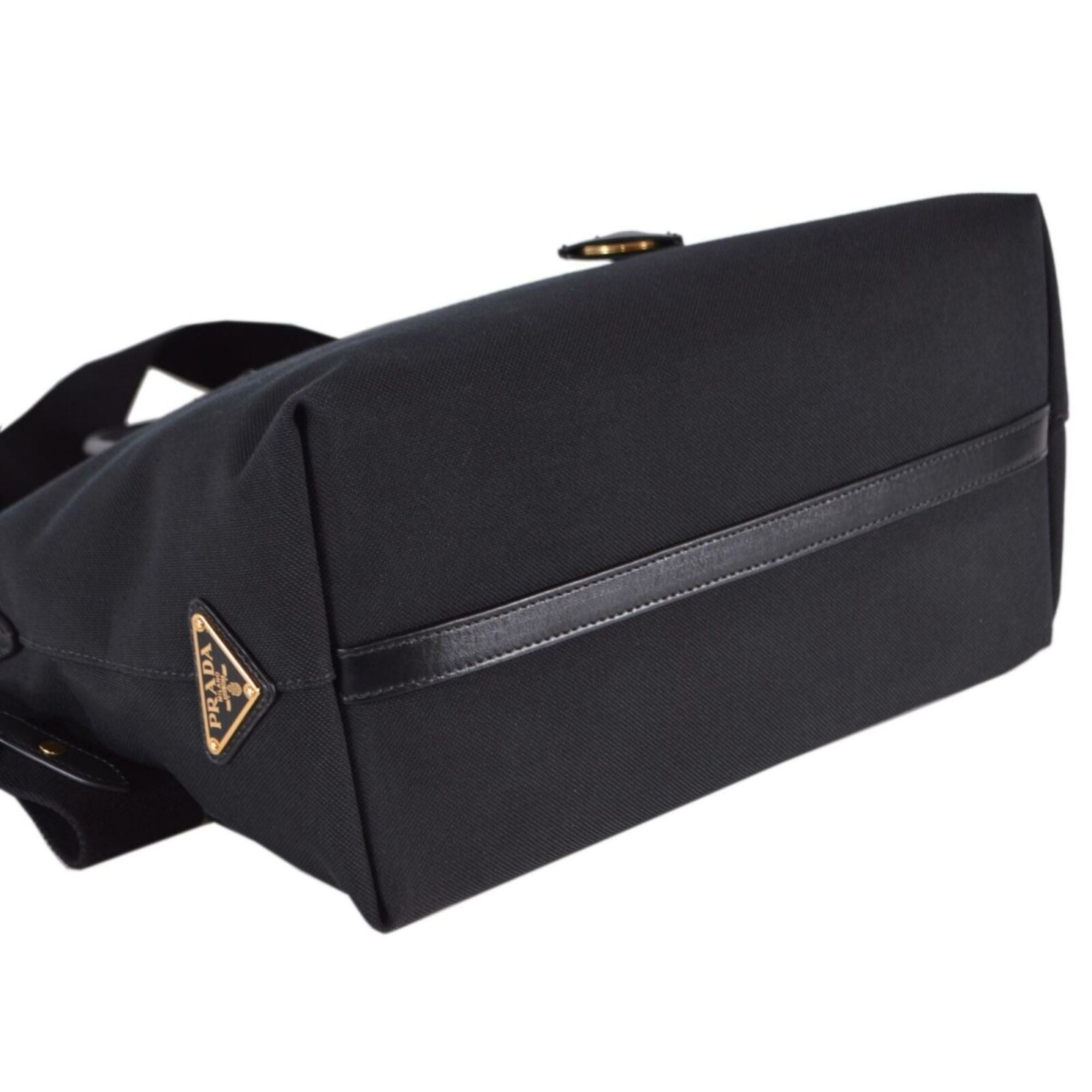 Prada Tessuto Nylon Black Leather Clochette Crossbody Tote