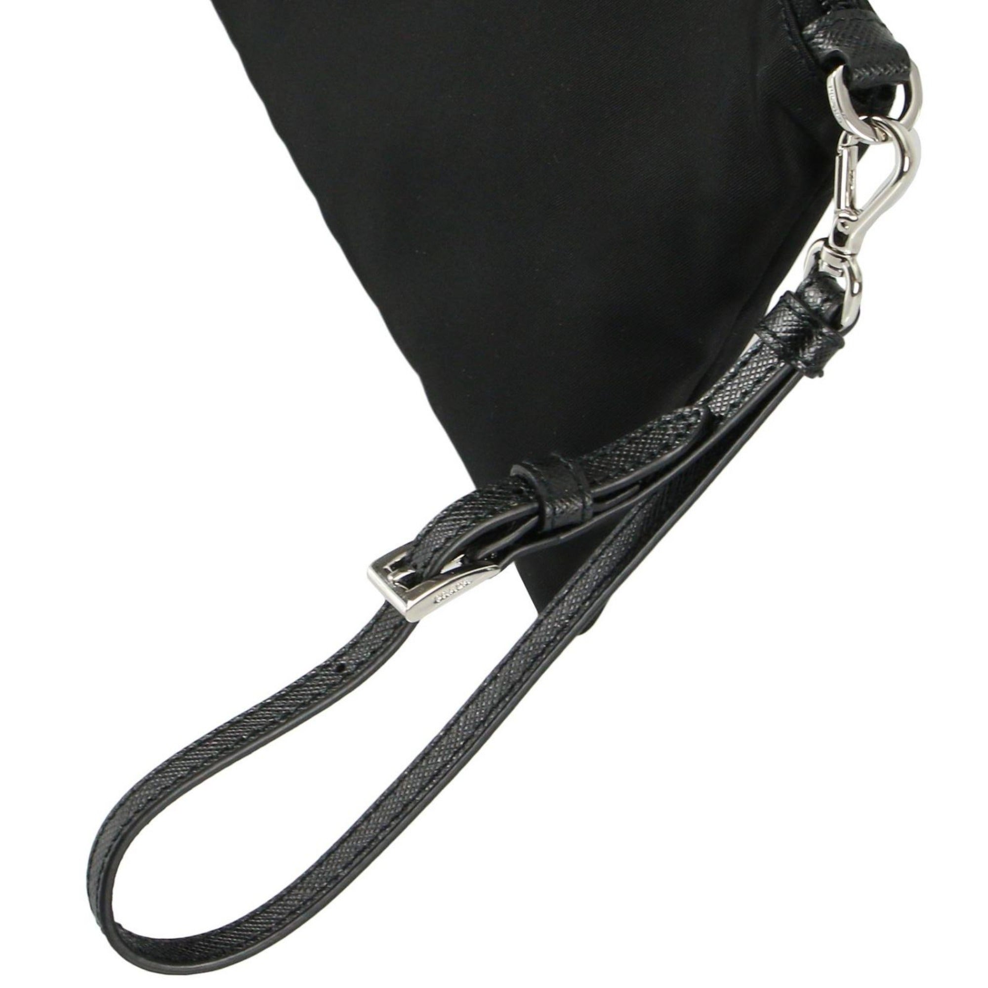 Prada Black Tessuto Nylon Pouch Prada Triangle Logo Wristlet Clutch Bag available at Queen Bee of Beverly Hills