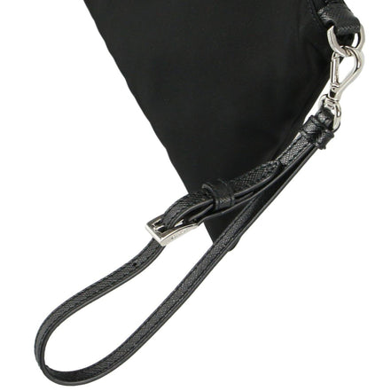 Prada Black Tessuto Nylon Pouch Prada Triangle Logo Wristlet Clutch Bag available at Queen Bee of Beverly Hills