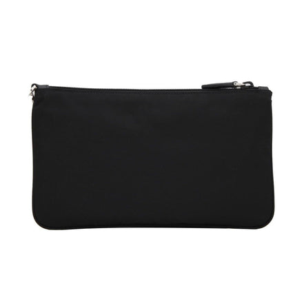 Prada Black Tessuto Nylon Pouch Prada Triangle Logo Wristlet Clutch Bag available at Queen Bee of Beverly Hills