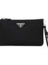 Prada Black Tessuto Nylon Pouch Prada Triangle Logo Wristlet Clutch Bag available at Queen Bee of Beverly Hills