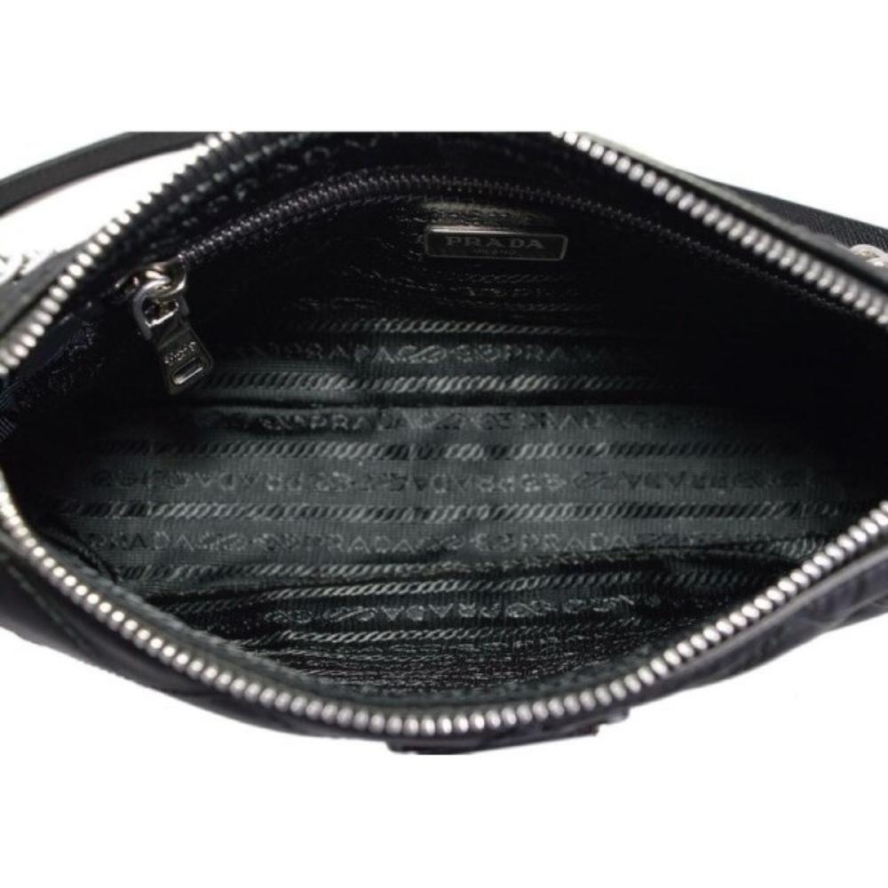 Prada Black Tessuto Nylon Quilted Chain Crossbody Bag available at Queen Bee of Beverly Hills