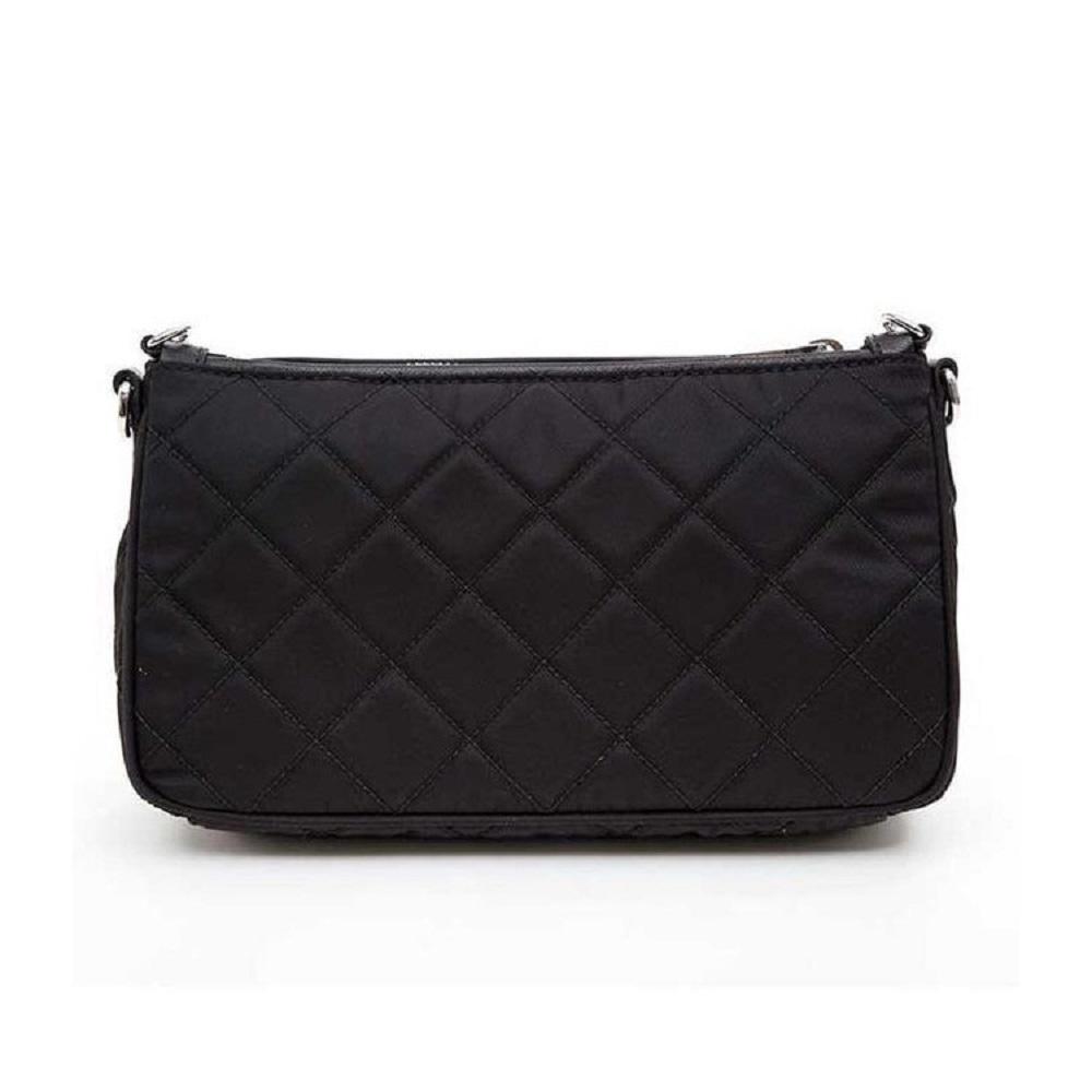 Prada Black Tessuto Nylon Quilted Chain Crossbody Bag available at Queen Bee of Beverly Hills