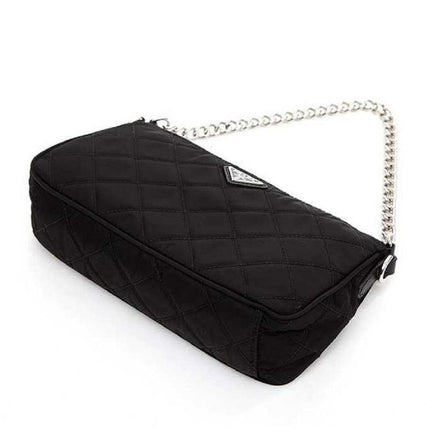 Prada Black Tessuto Nylon Quilted Chain Crossbody Bag available at Queen Bee of Beverly Hills