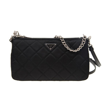 Prada Black Tessuto Nylon Quilted Chain Crossbody Bag available at Queen Bee of Beverly Hills