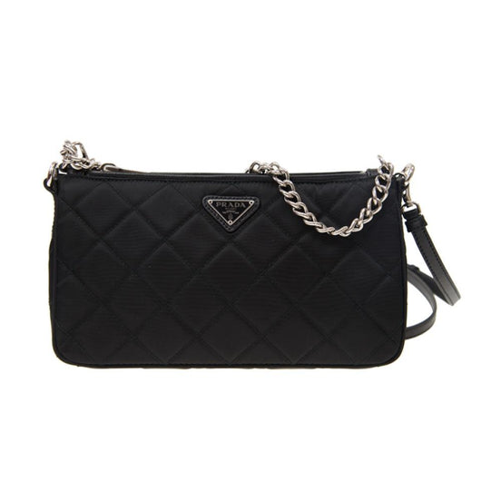 Prada Black Tessuto Nylon Quilted Chain Crossbody Bag available at Queen Bee of Beverly Hills