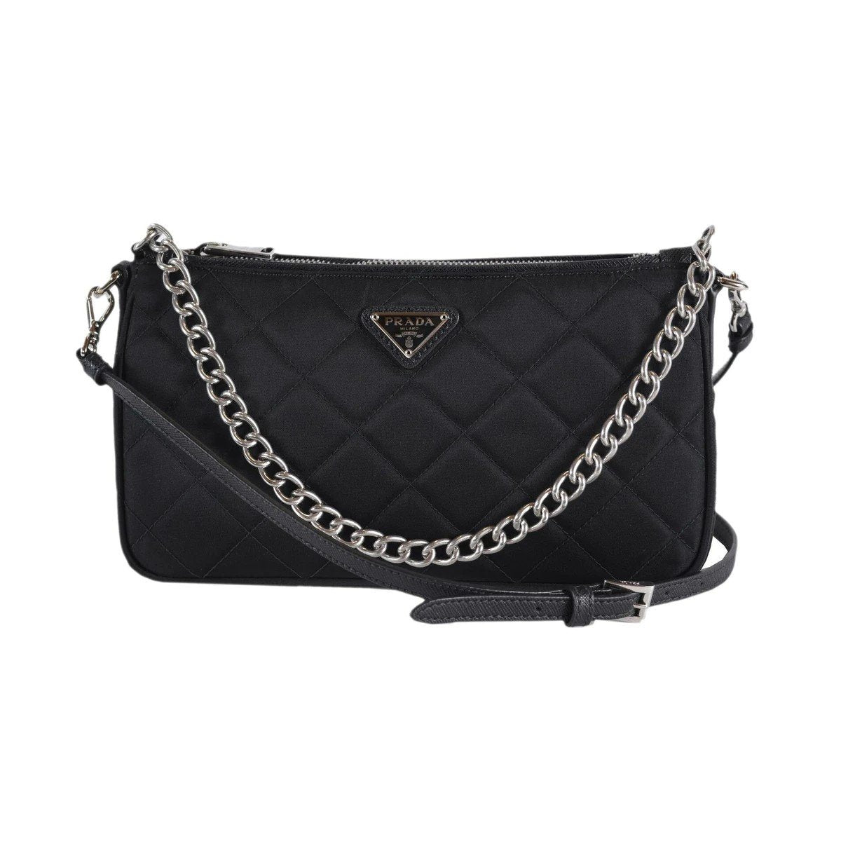 Prada Black Tessuto Nylon Quilted Chain Crossbody Bag available at Queen Bee of Beverly Hills