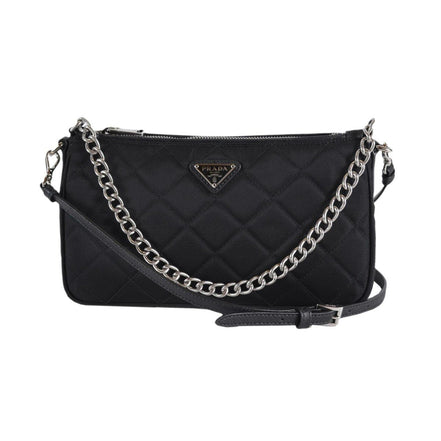 Prada Black Tessuto Nylon Quilted Chain Crossbody Bag available at Queen Bee of Beverly Hills