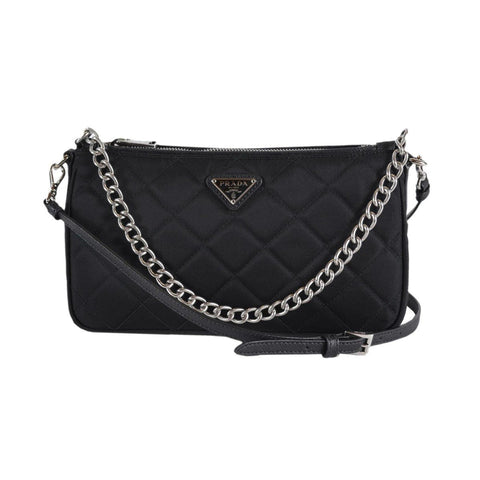Prada Black Tessuto Nylon Quilted Chain Crossbody Bag available at Queen Bee of Beverly Hills