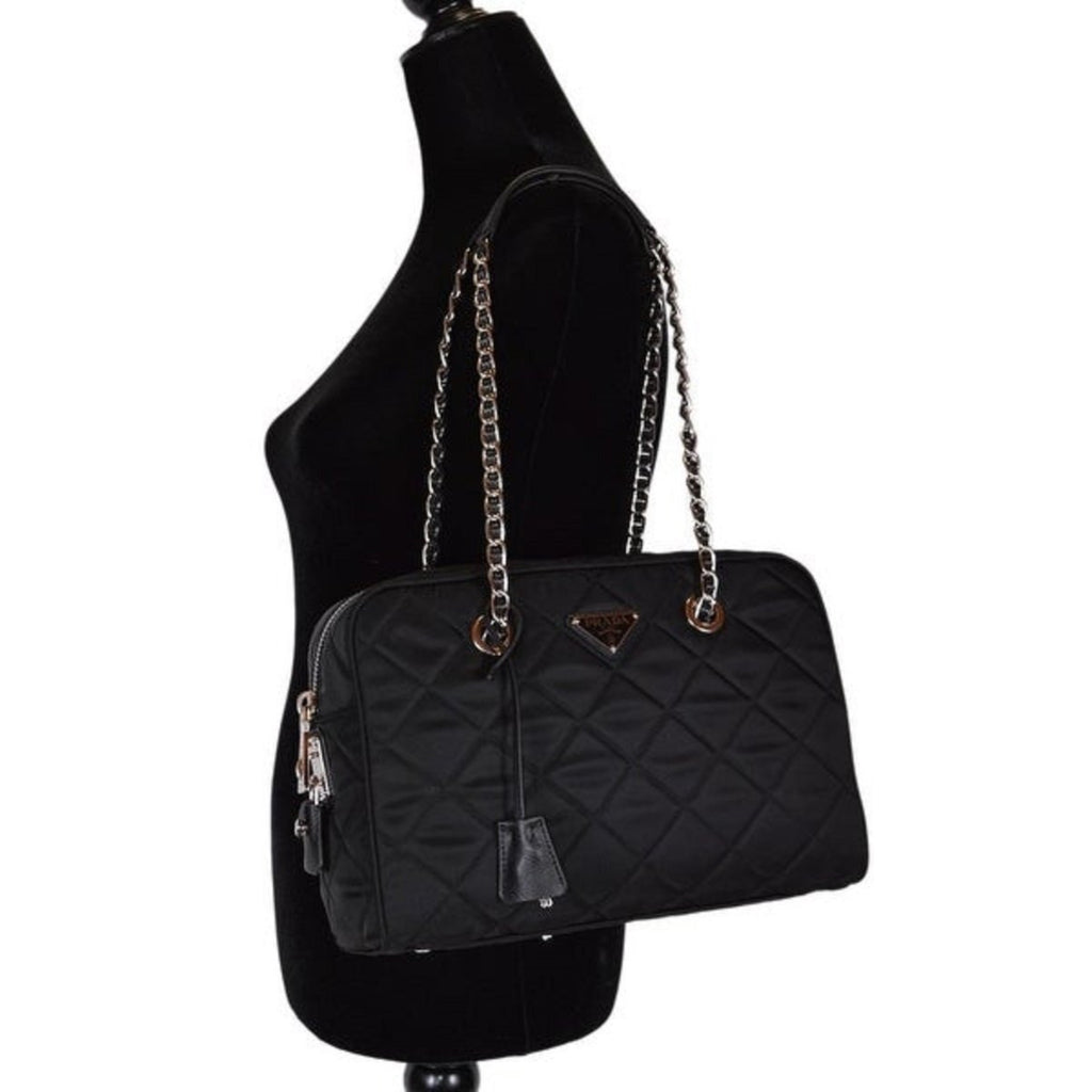 Prada Black Tessuto Nylon Quilted Chain Crossbody Bag – Queen Bee of  Beverly Hills