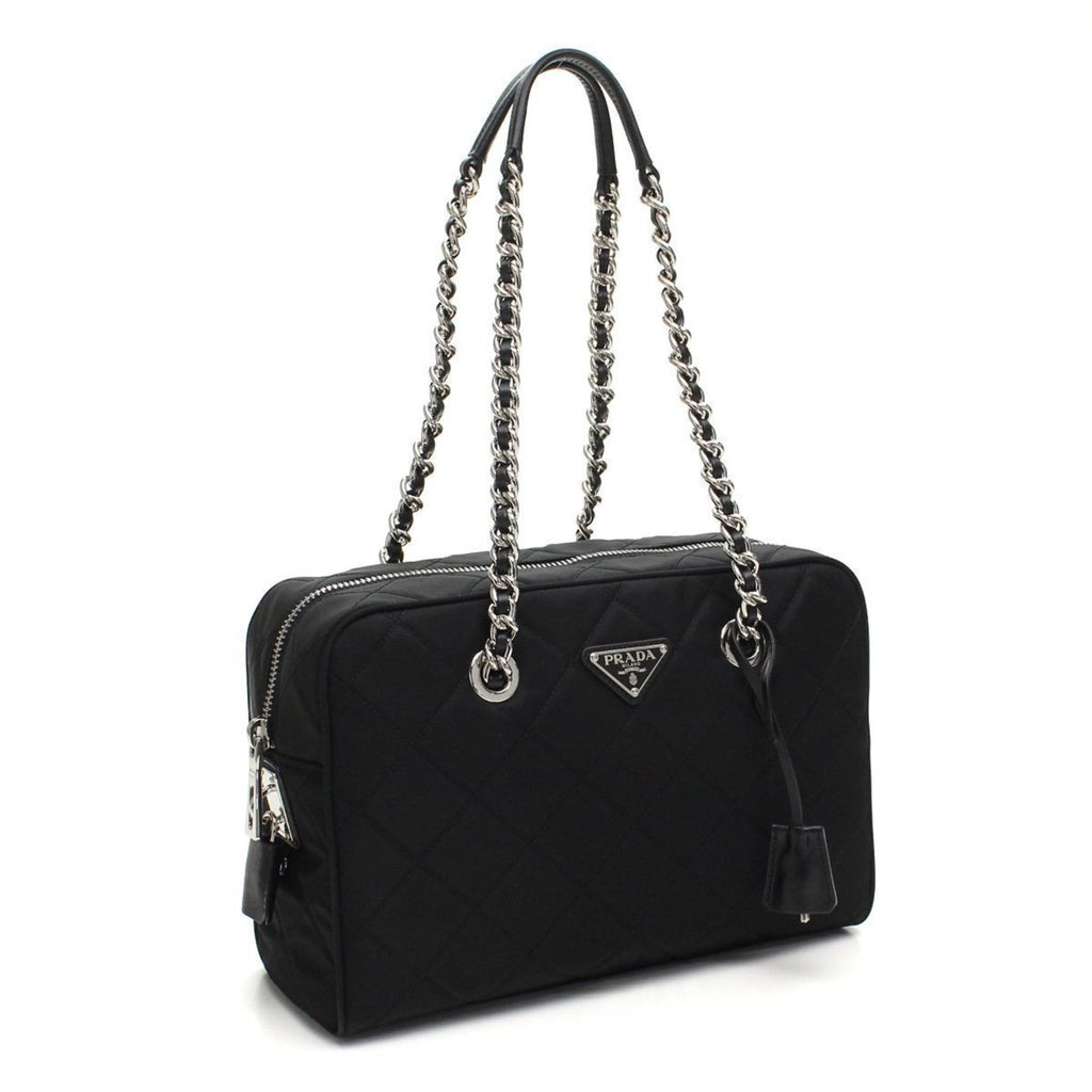 Prada Chain Tote Black Nylon Shoulder Bag 