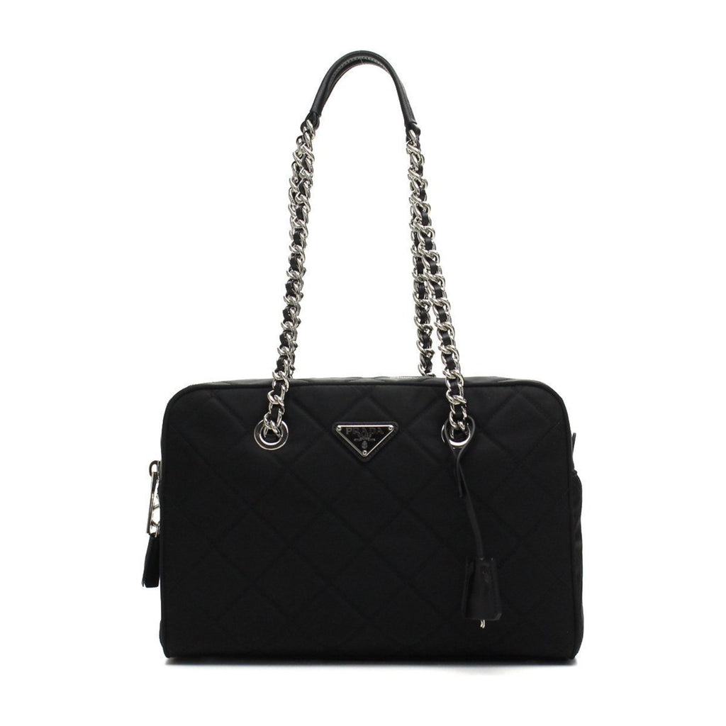 Prada Quilted Triangle Logo Tote Bag - Black