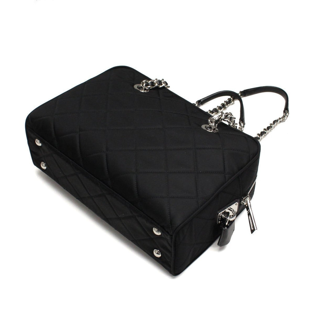 Prada Italy. Berlino-Trimmed Black Tessuto Nylon & Black Pebbled