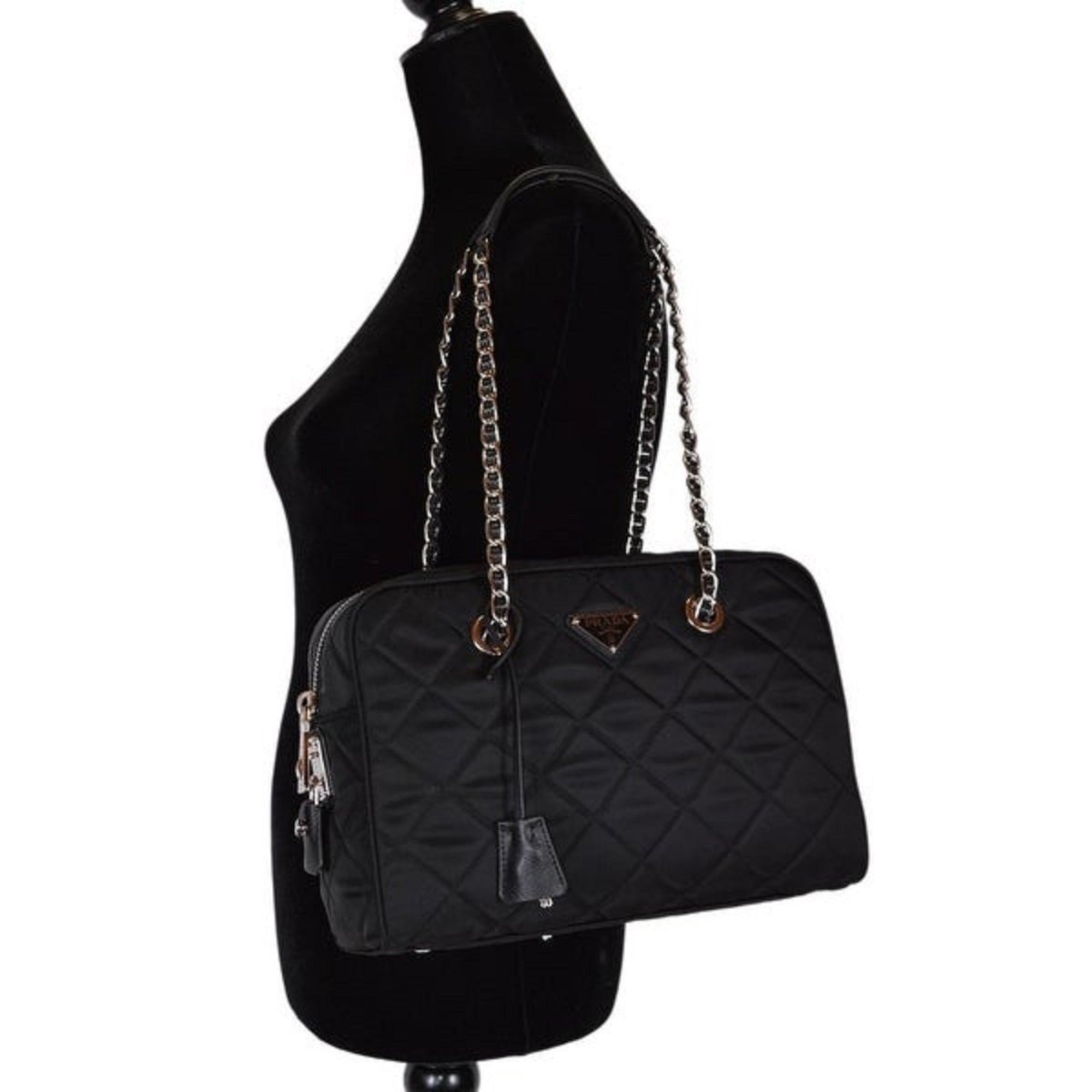 Prada Black Tessuto Nylon Quilted Shoulder Handbag available at Queen Bee of Beverly Hills