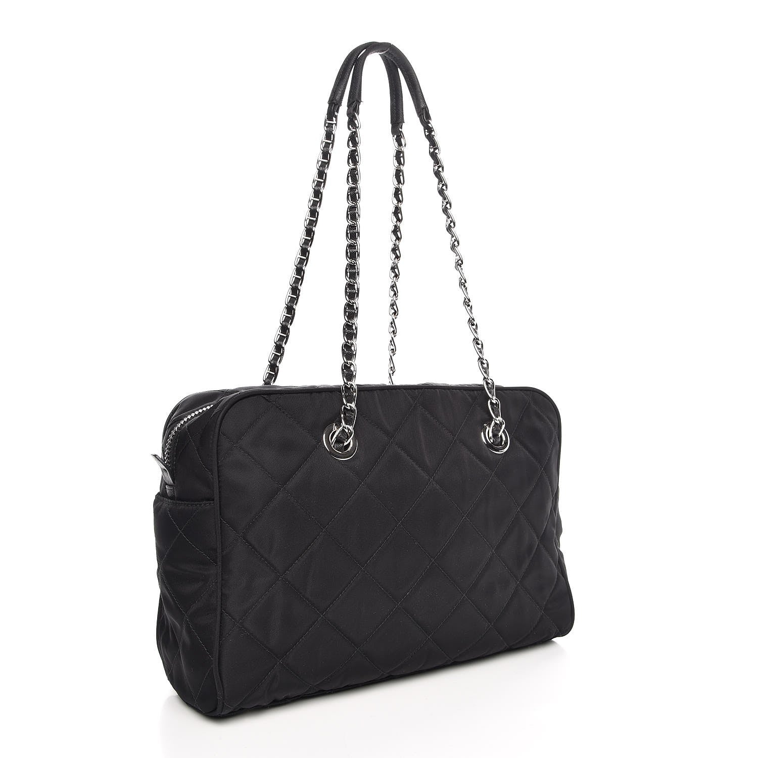 Prada Black Tessuto Nylon Quilted Small Shoulder Handbag 1BB072 available at Queen Bee of Beverly Hills