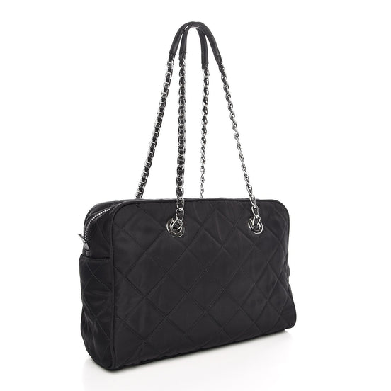 Prada Black Tessuto Nylon Quilted Small Shoulder Handbag 1BB072 available at Queen Bee of Beverly Hills