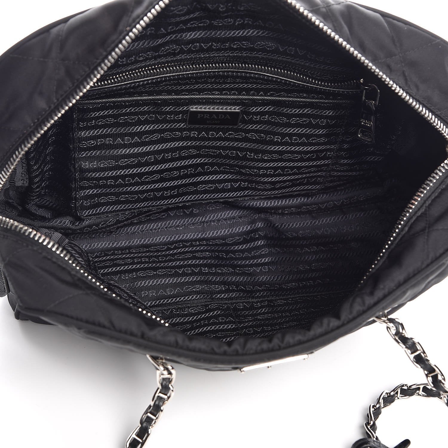 Prada Black Tessuto Nylon Quilted Small Shoulder Handbag 1BB072 available at Queen Bee of Beverly Hills