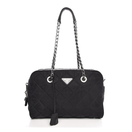 Prada Black Tessuto Nylon Quilted Small Shoulder Handbag 1BB072 available at Queen Bee of Beverly Hills