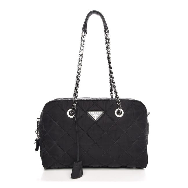 Prada Black Tessuto Nylon Quilted Small Shoulder Handbag 1BB072 available at Queen Bee of Beverly Hills