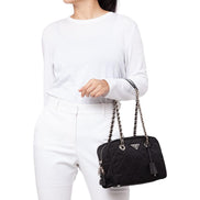 Prada Black Tessuto Nylon Quilted Small Shoulder Handbag 1BB072 available at Queen Bee of Beverly Hills