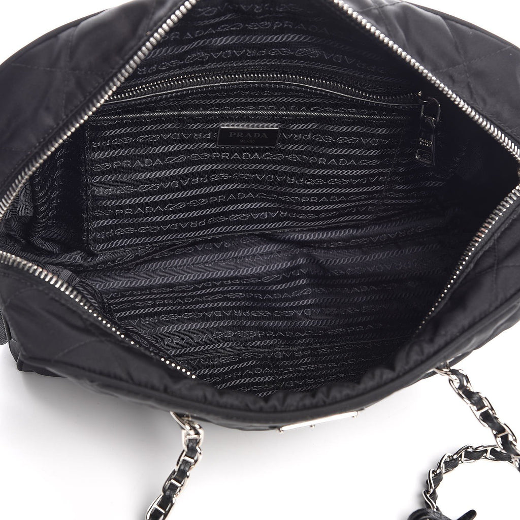 Prada Black Tessuto Nylon Quilted Small Shoulder Handbag 1BB072 at_Queen_Bee_of_Beverly_Hills