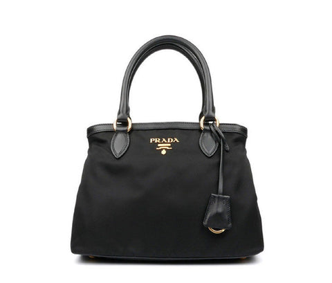 Prada Black Tessuto Nylon Saffiano Handbag Satchel 1BA172 at_Queen_Bee_of_Beverly_Hills