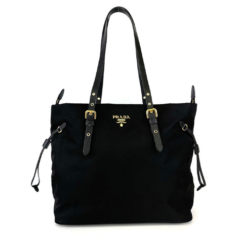 Prada Black Tessuto Nylon Saffiano Leather Shopping Tote 1BG292 at_Queen_Bee_of_Beverly_Hills