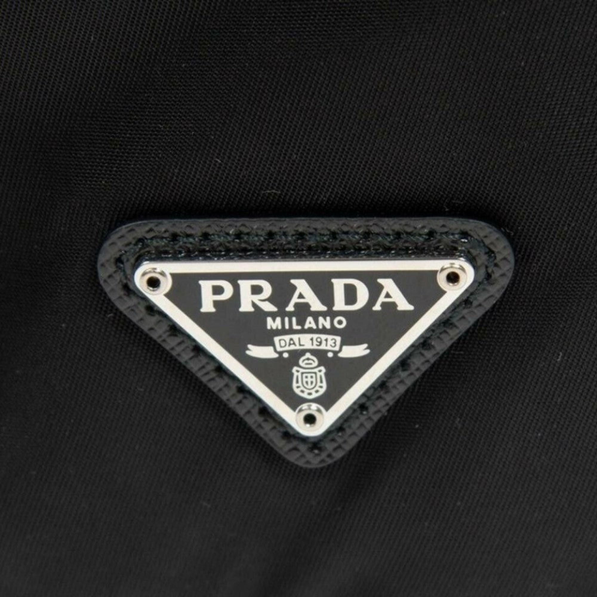 Prada Black Tessuto Nylon Triangle Logo Drawstring Bucket Bag available at Queen Bee of Beverly Hills