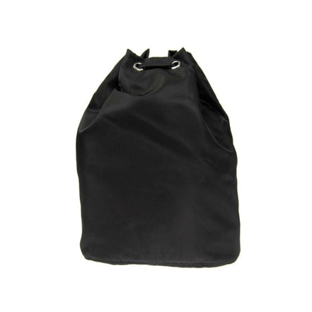 Prada Black Tessuto Nylon Triangle Logo Drawstring Bucket Bag available at Queen Bee of Beverly Hills