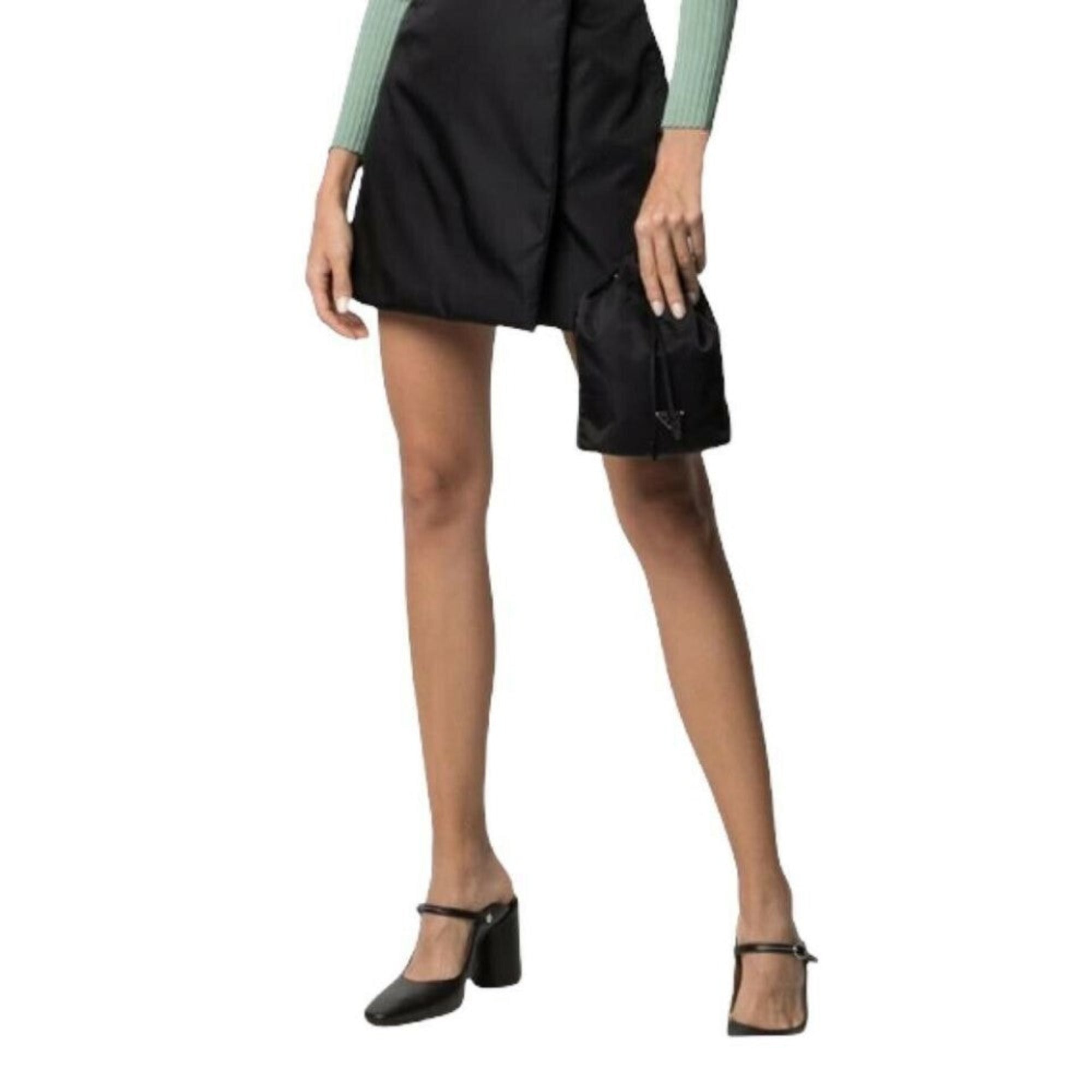 Prada Black Tessuto Nylon Triangle Logo Drawstring Bucket Bag available at Queen Bee of Beverly Hills