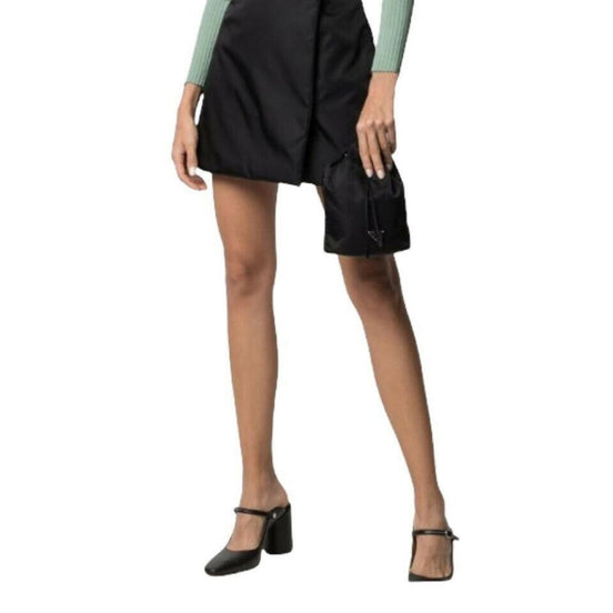 Prada Black Tessuto Nylon Triangle Logo Drawstring Bucket Bag available at Queen Bee of Beverly Hills