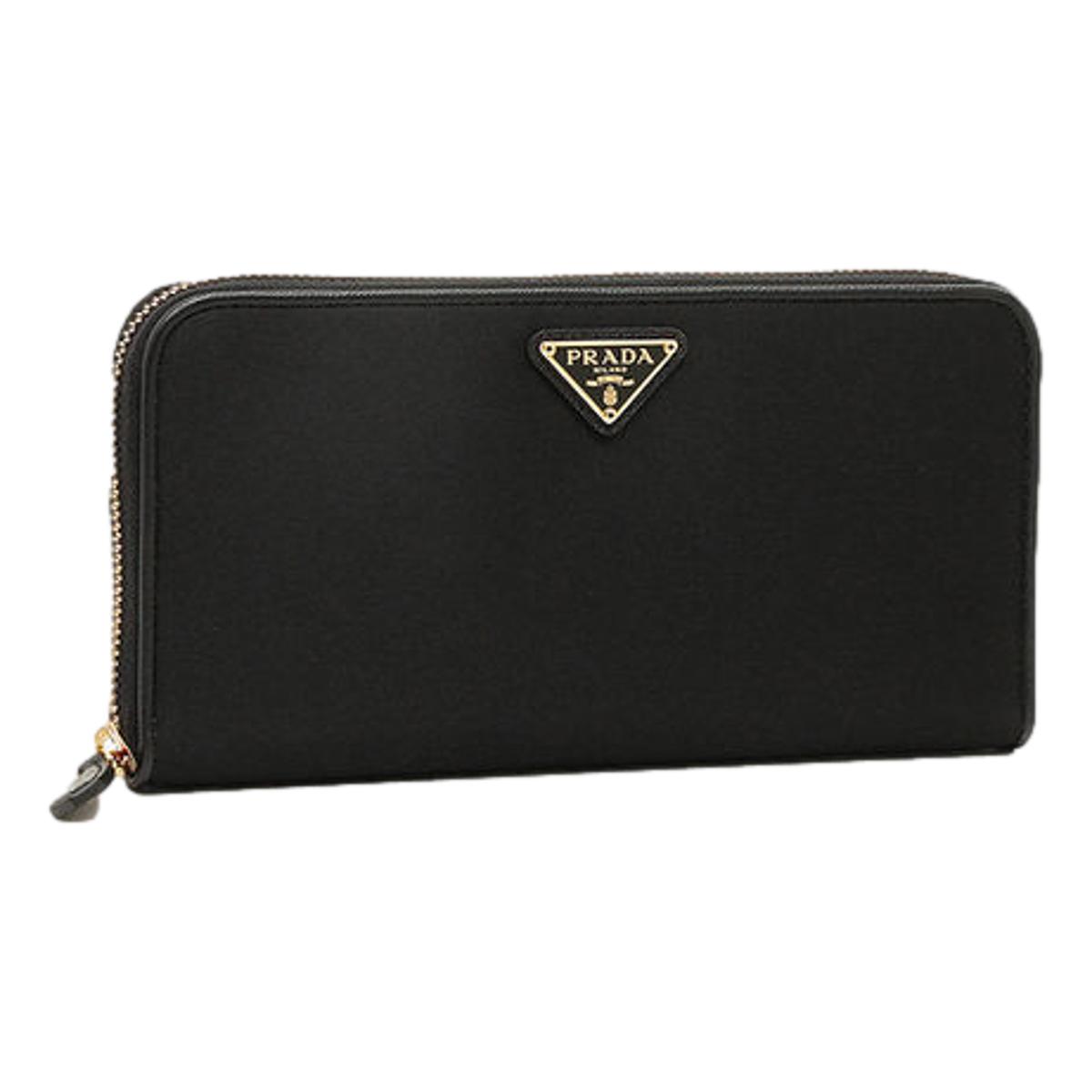 プラダ　テスート　財布 Prada Black Tessuto Nylon Zip Around Wallet Gold Triangle