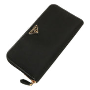 Prada Black Tessuto Nylon Zip Around Wallet Gold Triangle Logo available at Queen Bee of Beverly Hills