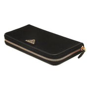 Prada Black Tessuto Nylon Zip Around Wallet Gold Triangle Logo available at Queen Bee of Beverly Hills