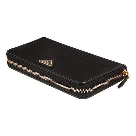 Prada Black Tessuto Nylon Zip Around Wallet Gold Triangle Logo available at Queen Bee of Beverly Hills