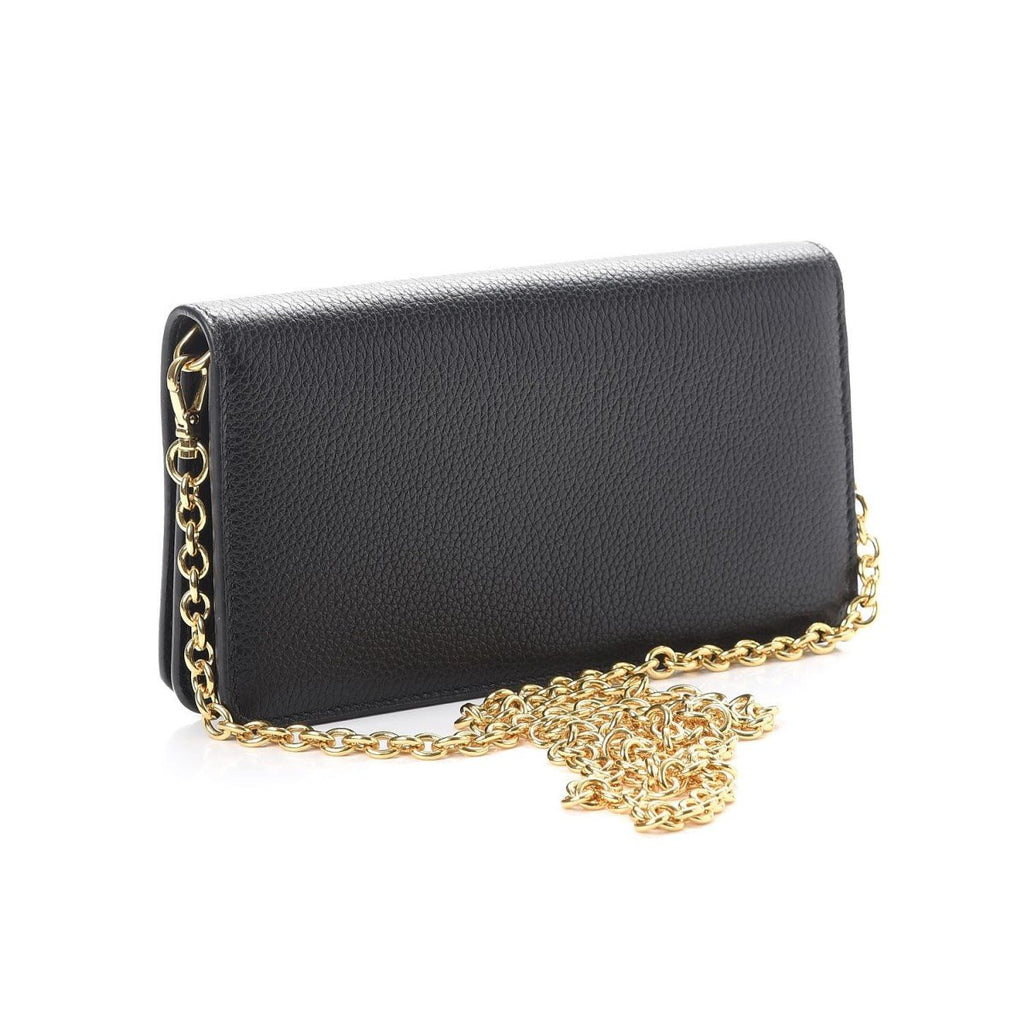 Prada Black Saffiano Metal Oro Chain Wallet Crossbody 