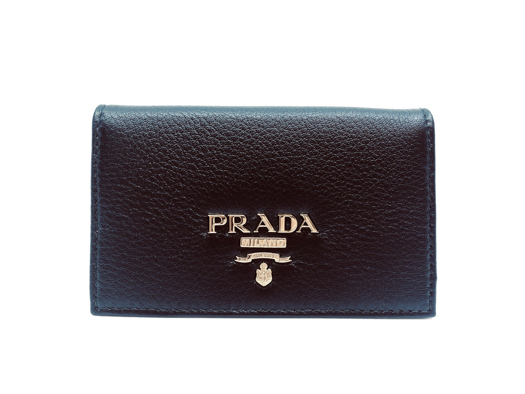 Prada Black Vitello Grain Soft Calf Leather Credit Card Case Wallet