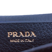 Prada Black Vitello Grain Soft Calf Leather Credit Card Case Wallet available at Queen Bee of Beverly Hills