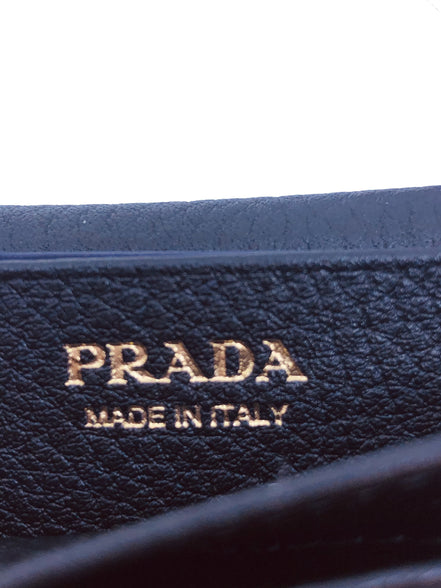 Prada Black Vitello Grain Soft Calf Leather Credit Card Case Wallet available at Queen Bee of Beverly Hills