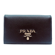 Prada Black Vitello Grain Soft Calf Leather Credit Card Case Wallet available at Queen Bee of Beverly Hills