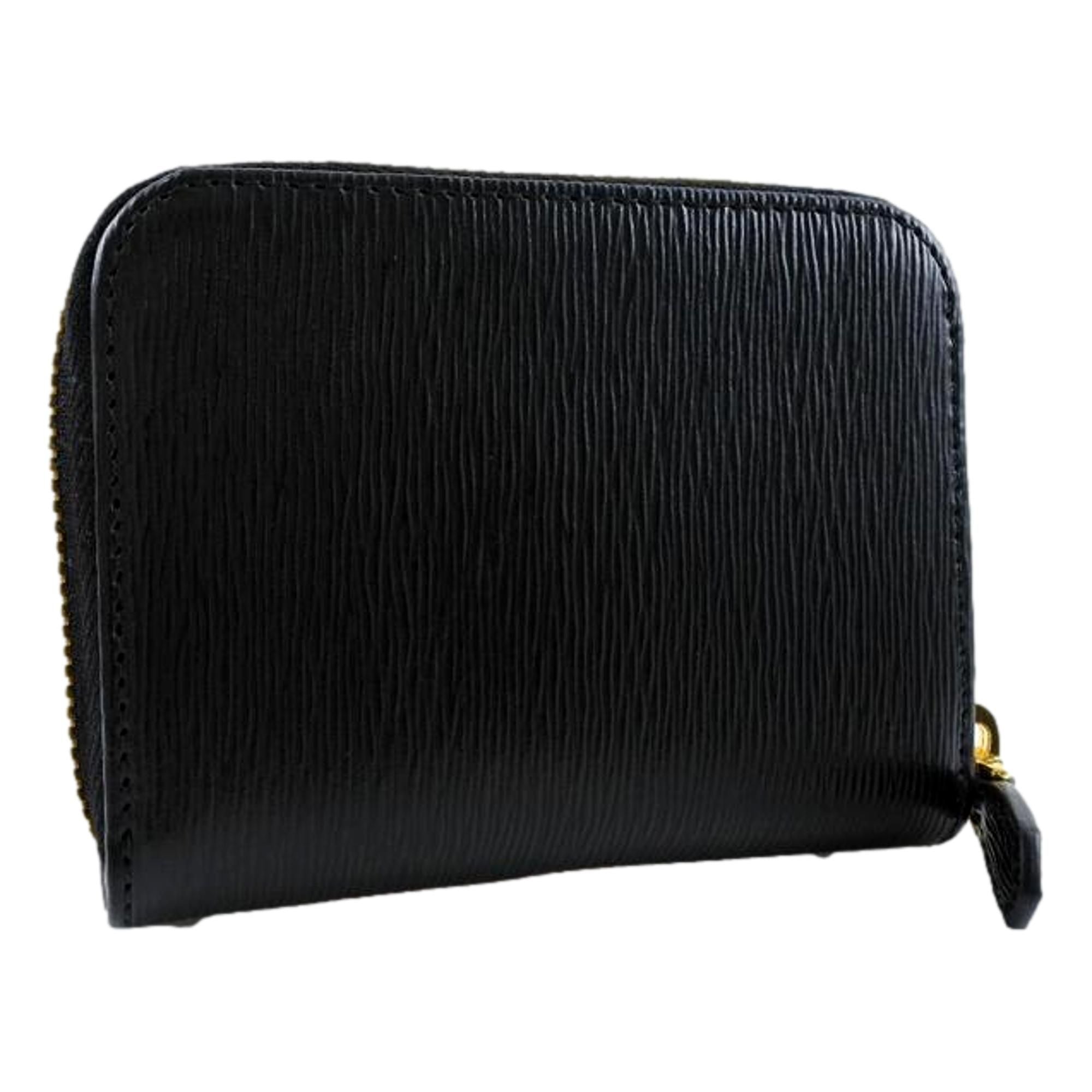 Prada Black Vitello Leather Gold Zip Coin Purse Wallet available at Queen Bee of Beverly Hills