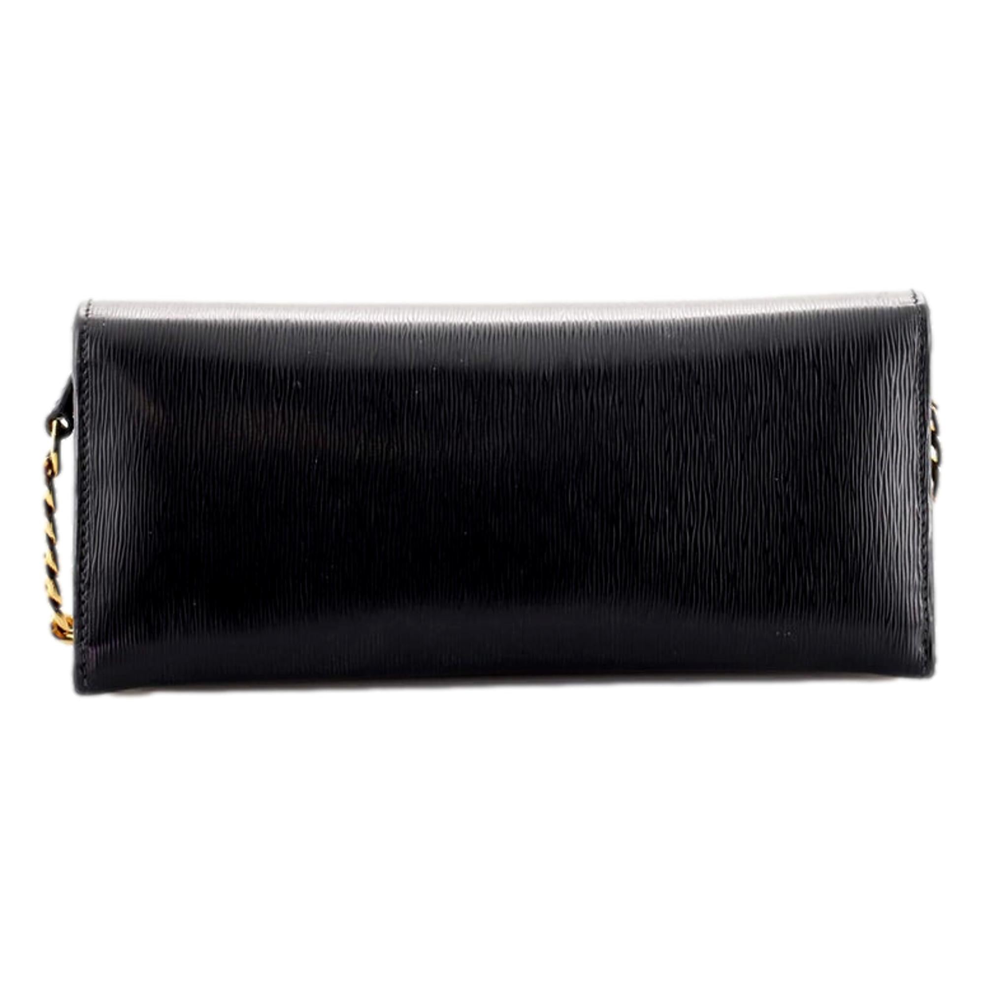 Prada Black Vitello Move Leather Chain Crossbody Wallet Clutch at_Queen_Bee_of_Beverly_Hills
