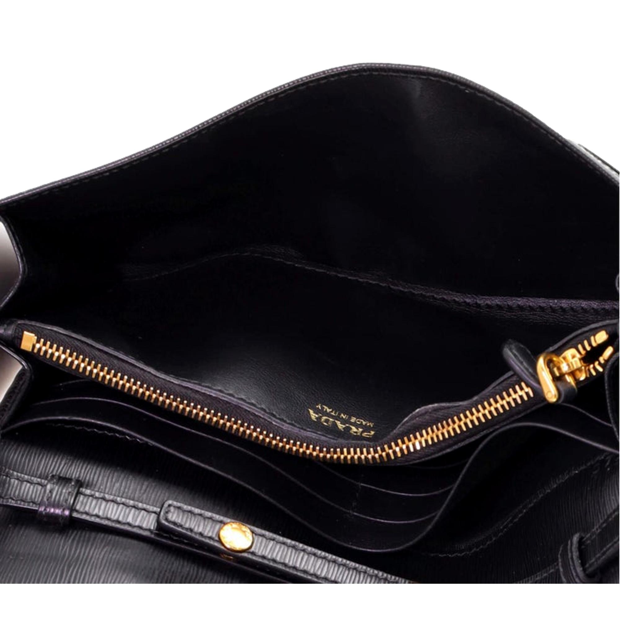 Prada Black Vitello Move Leather Chain Crossbody Wallet Clutch at_Queen_Bee_of_Beverly_Hills
