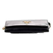 Prada Black Vitello Move Leather Chain Crossbody Wallet Clutch available at Queen Bee of Beverly Hills
